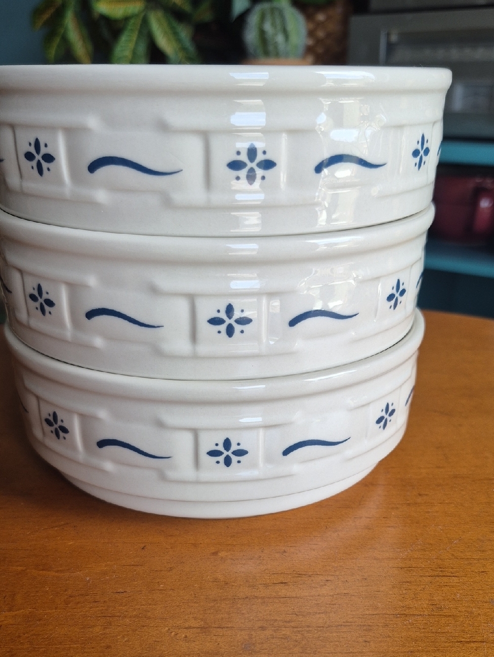 Longaberger Woven Traditions Ceramic Stackable Cereal Bowls. Set of 3.